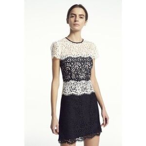 MILLY • Gabrielle Dress color block lace two tone sheath black white cocktail